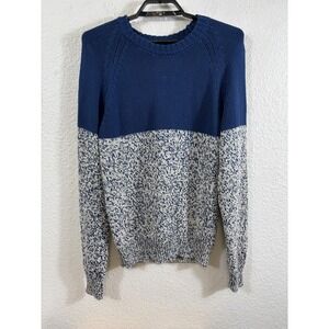 Diesel Mens Blue Colorblock Marled Chunky Knit Sweater Made in Italy Large